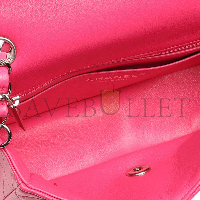 CHANEL QUILTED LAMBSKIN RECTANGULAR MINI FLAP PINK SILVER HARDWARE A69900 (20*13*7cm)